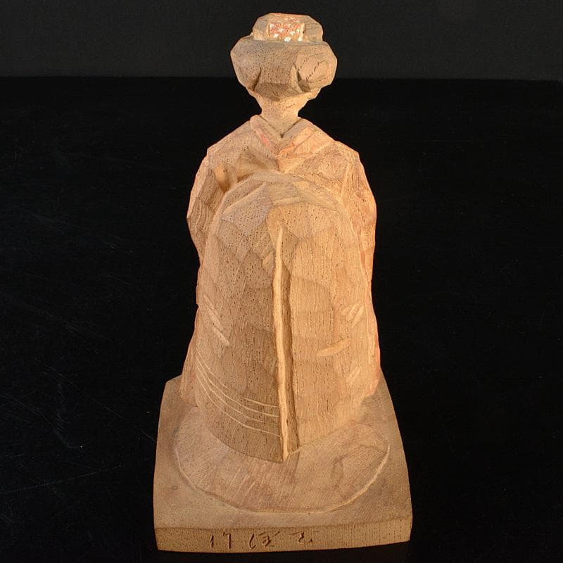 平安　野呂天潤作　木彫彩色　舞妓　置物　共箱　V　R6596