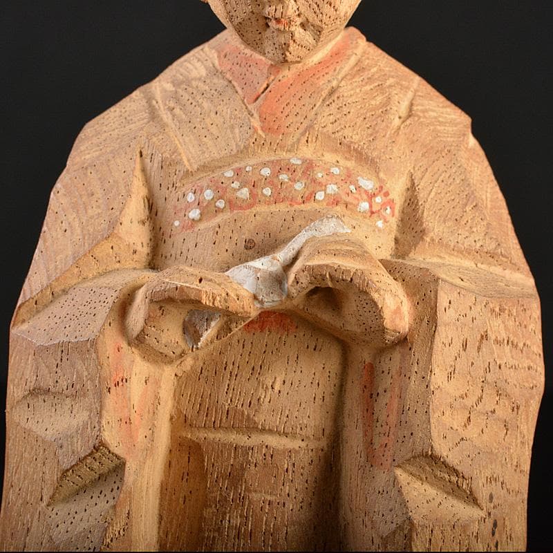 平安　野呂天潤作　木彫彩色　舞妓　置物　共箱　V　R6596