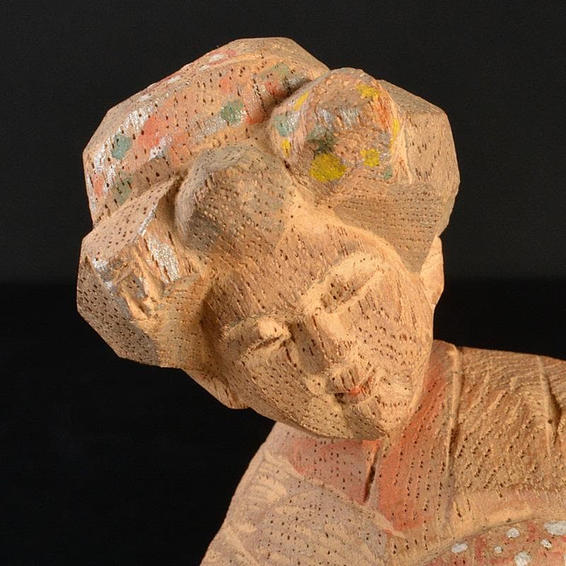 平安　野呂天潤作　木彫彩色　舞妓　置物　共箱　V　R6596