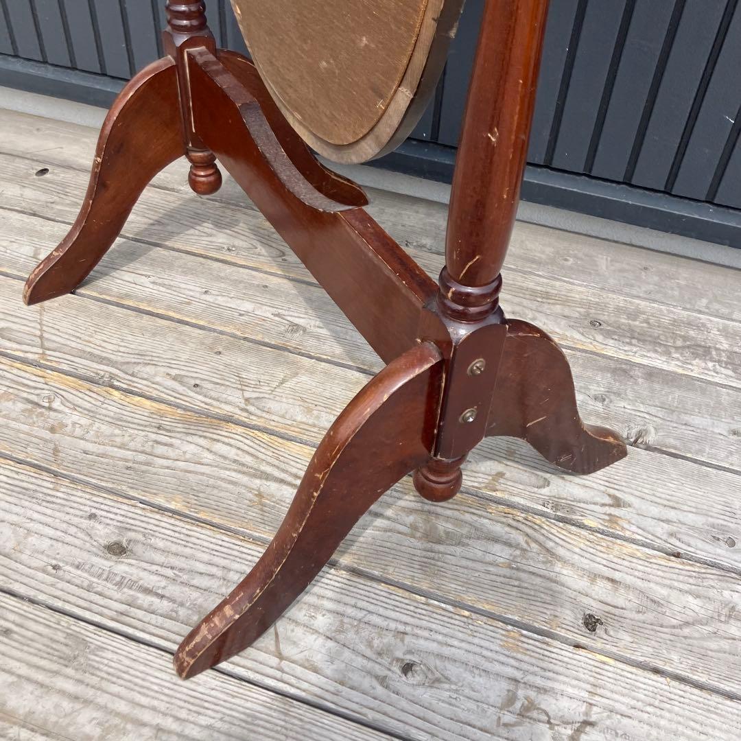 昭和レトロ 英国クラシック オーバル型 木製スタンドミラー 脚付き 全身鏡古道具