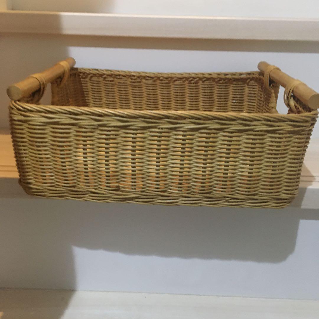 ラタン　持ち手つき　バスケット　収納　アンティーク　古道具