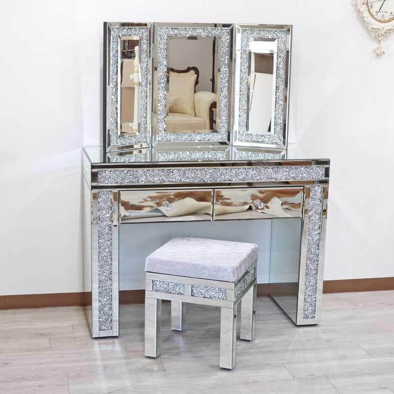 ミラー家具 ドレッサー スツール 三面鏡 セット ジュエリーデスク 3点セット