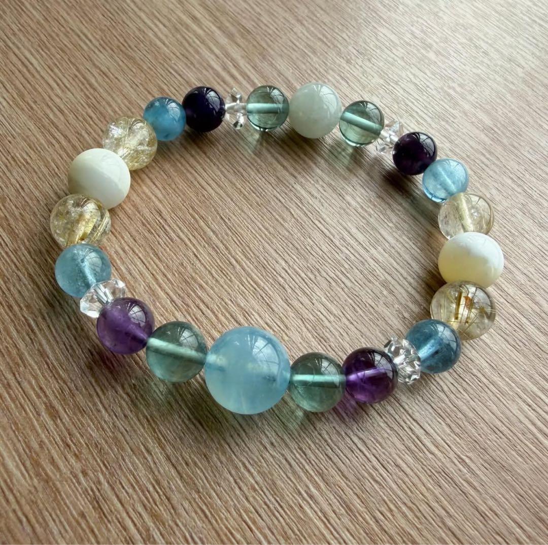 ブルー&グリーンベースの【真実の愛情＋金運】デザインブレス