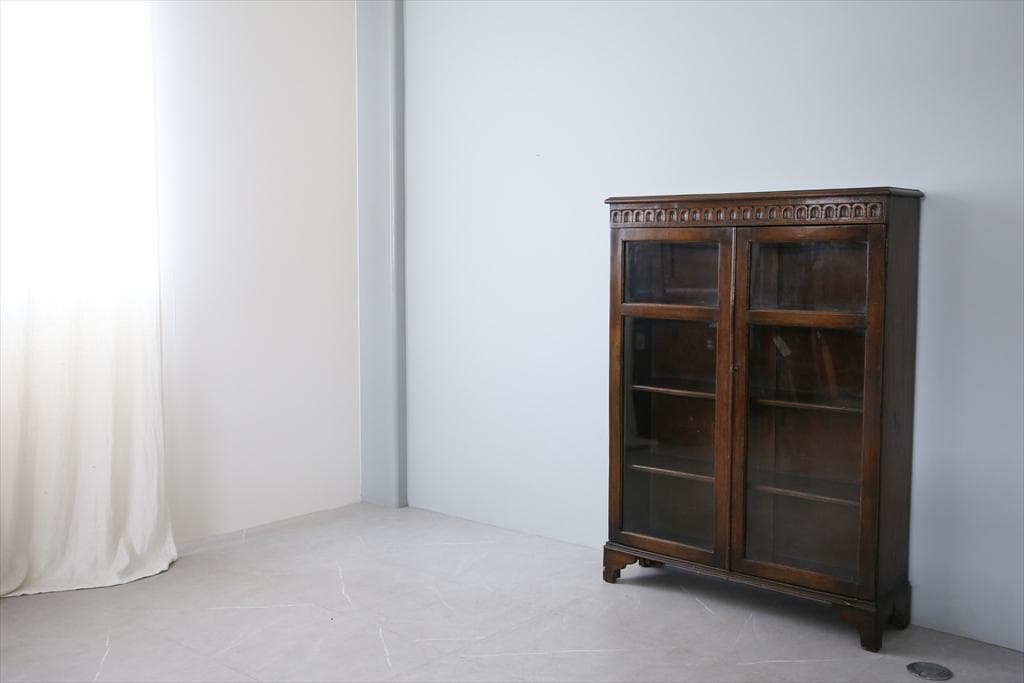 英国アンティーク木製ブックケースキャビネット/本棚/食器棚/飾り棚(92-3)