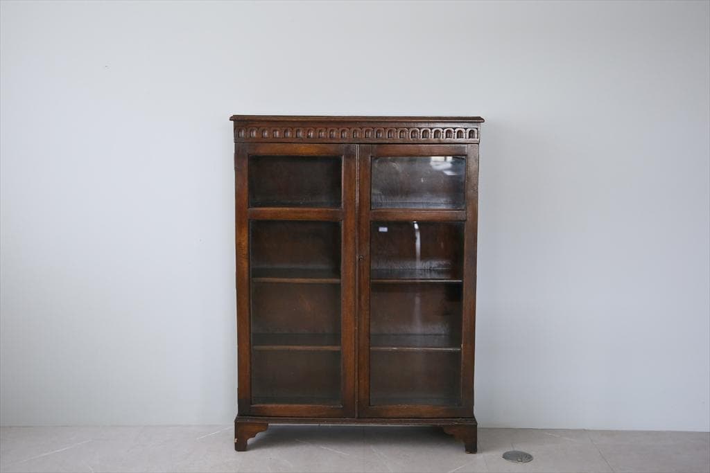 英国アンティーク木製ブックケースキャビネット/本棚/食器棚/飾り棚(92-3)