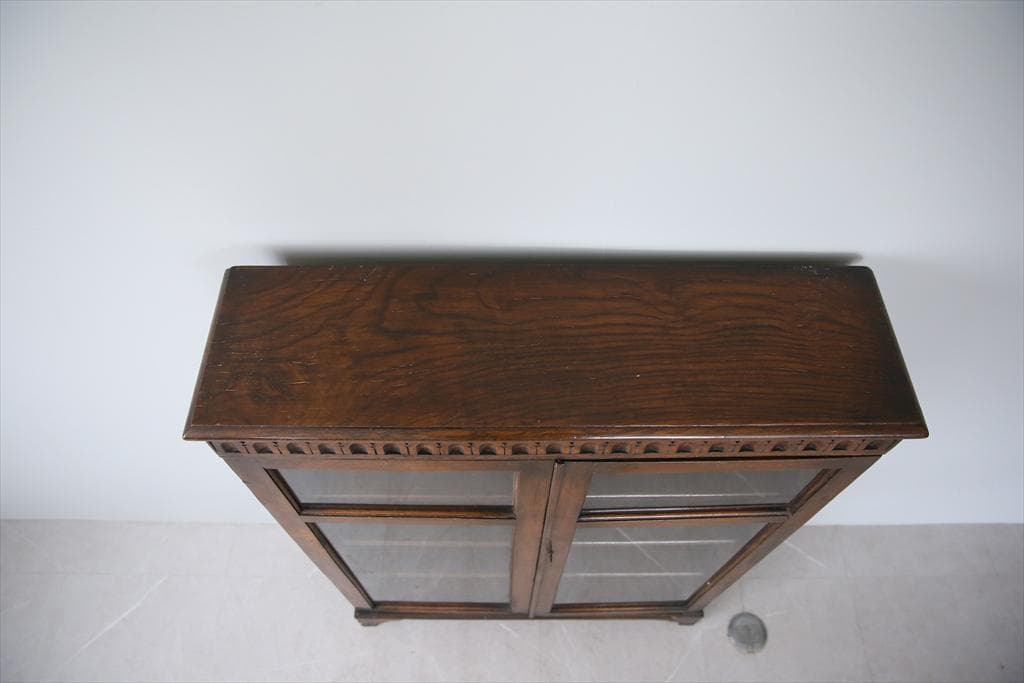 英国アンティーク木製ブックケースキャビネット/本棚/食器棚/飾り棚(92-3)