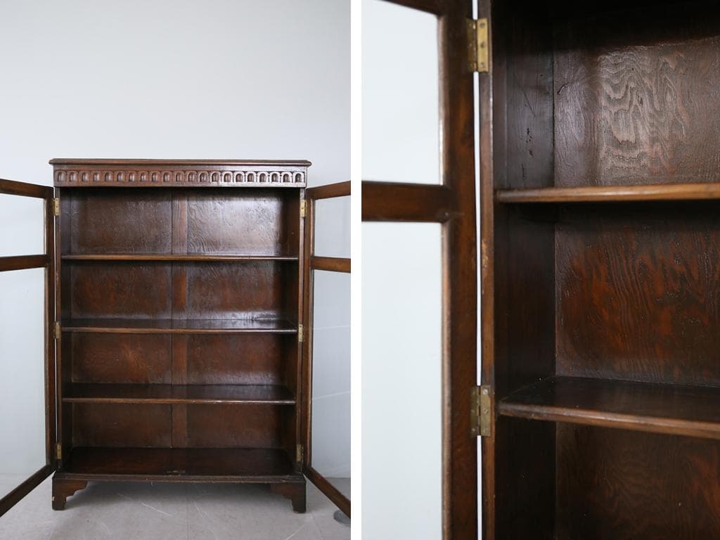 英国アンティーク木製ブックケースキャビネット/本棚/食器棚/飾り棚(92-3)