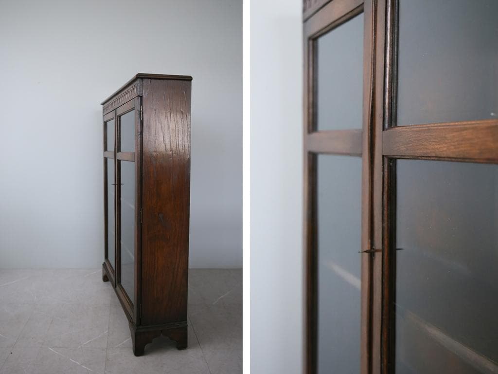 英国アンティーク木製ブックケースキャビネット/本棚/食器棚/飾り棚(92-3)