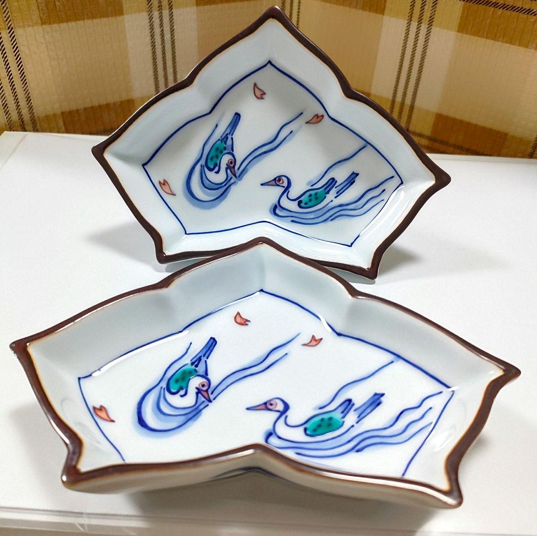 ●5476#0109　有田焼/十四代 辻常陸 ①丸皿②変形皿　各2枚　0812