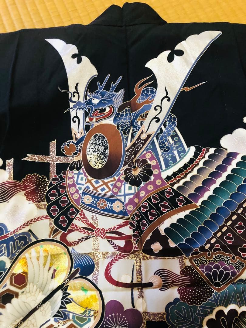 【7歳用訳あり一部新品未使用品】着物一式 黒と白 伝統的な和柄