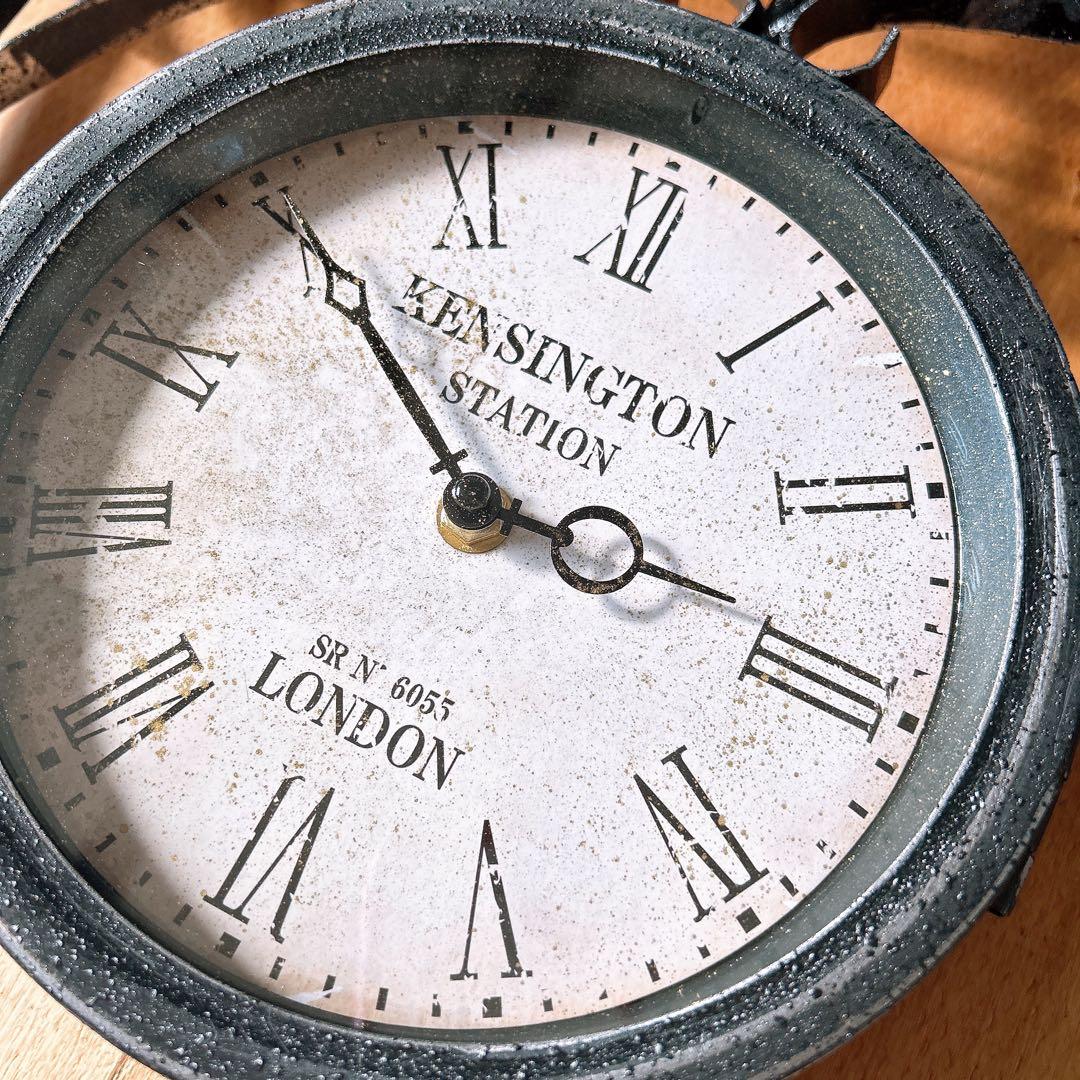 おしゃれな壁掛け時計 アンティーク 風見鶏top 両面時計 シャビーブラック