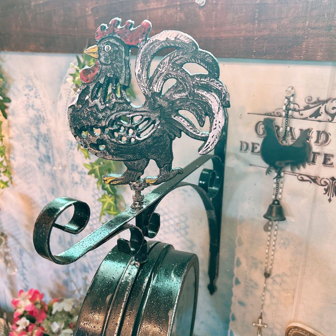 おしゃれな壁掛け時計 アンティーク 風見鶏top 両面時計 シャビーブラック