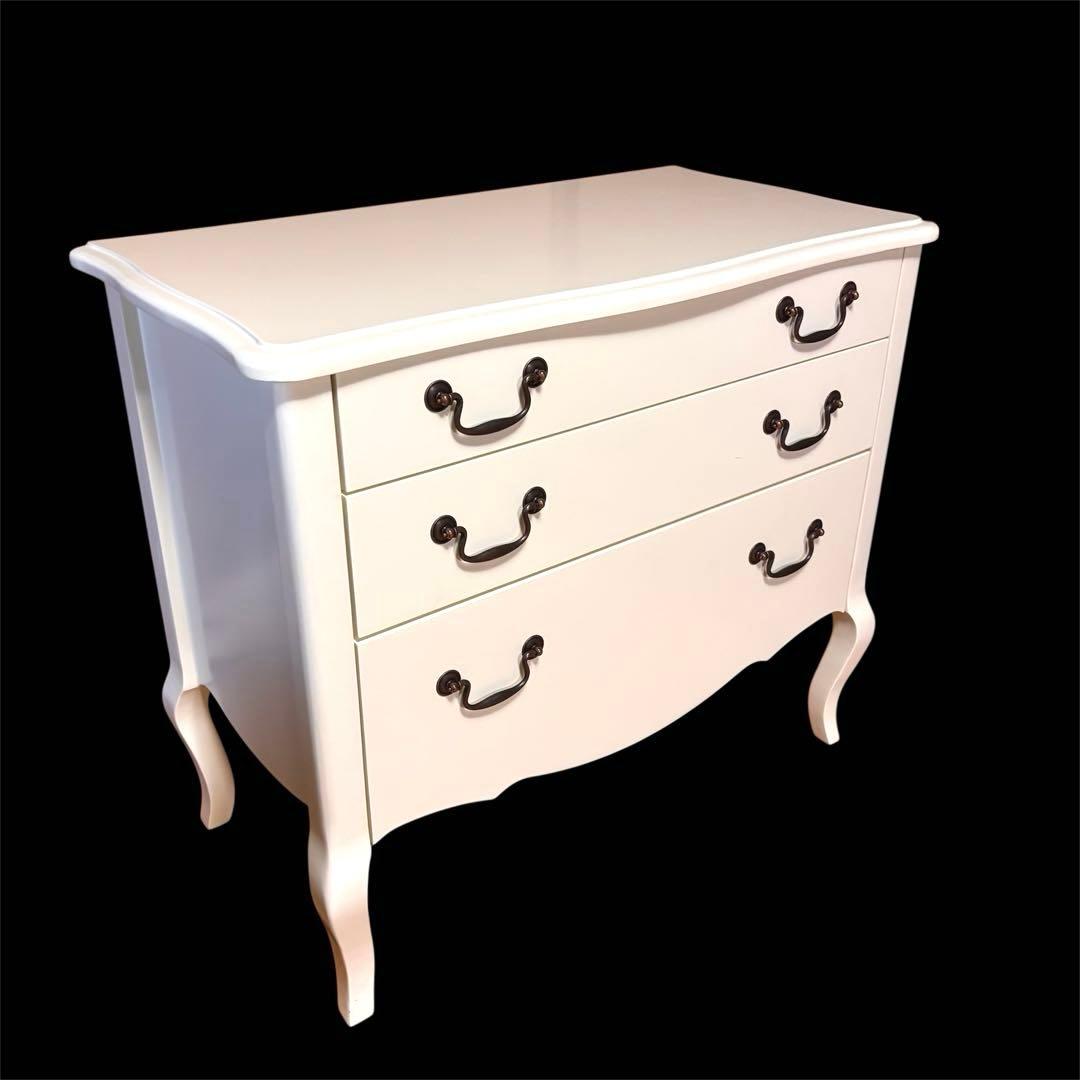 【美品】ホワイト　クラシック　木製　チェスト 3段 猫脚　猫脚　白家具　ロココ調