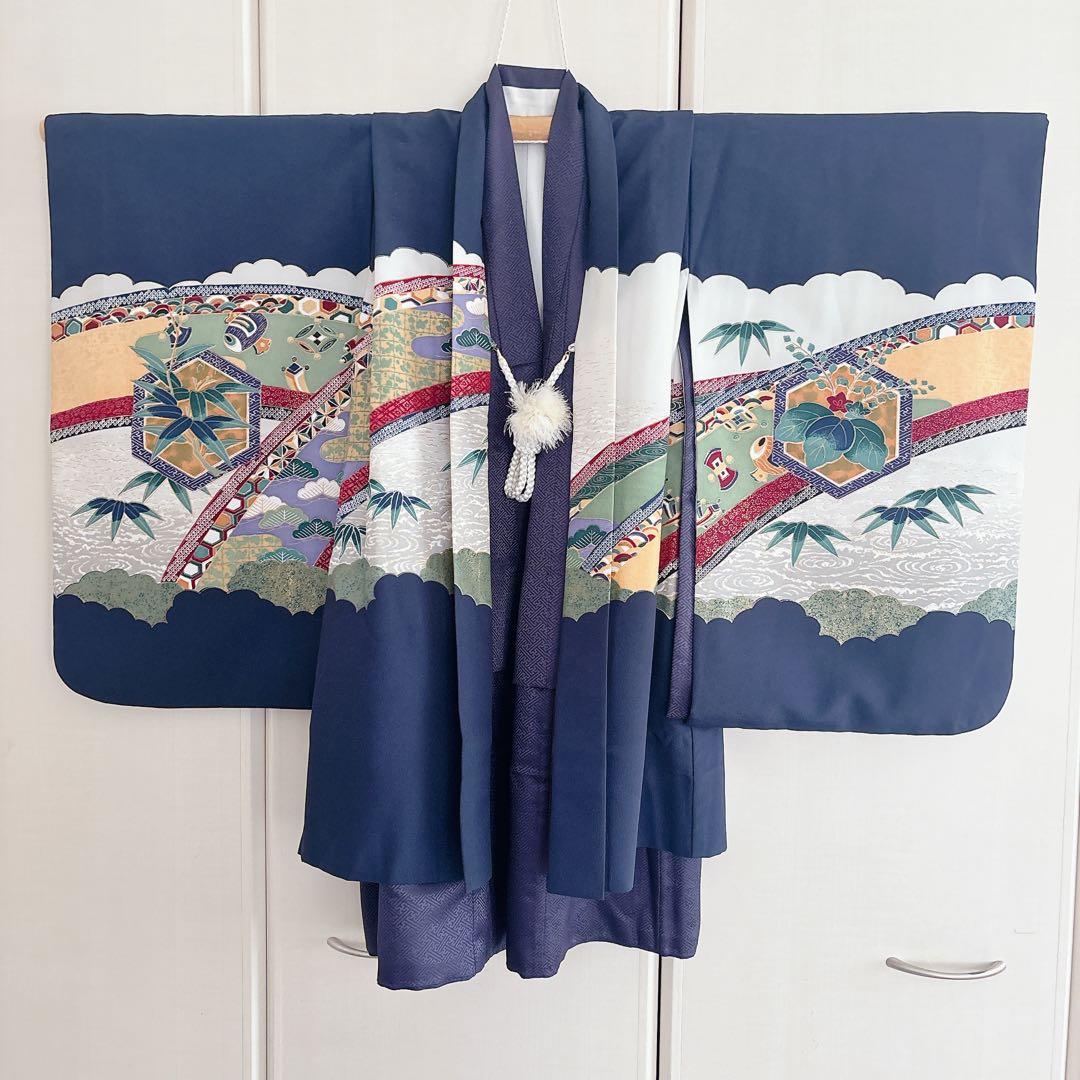 七五三　5歳　７歳　男児　男の子　羽織　袴セット　懐剣　角帯　着物　雪駄　紺