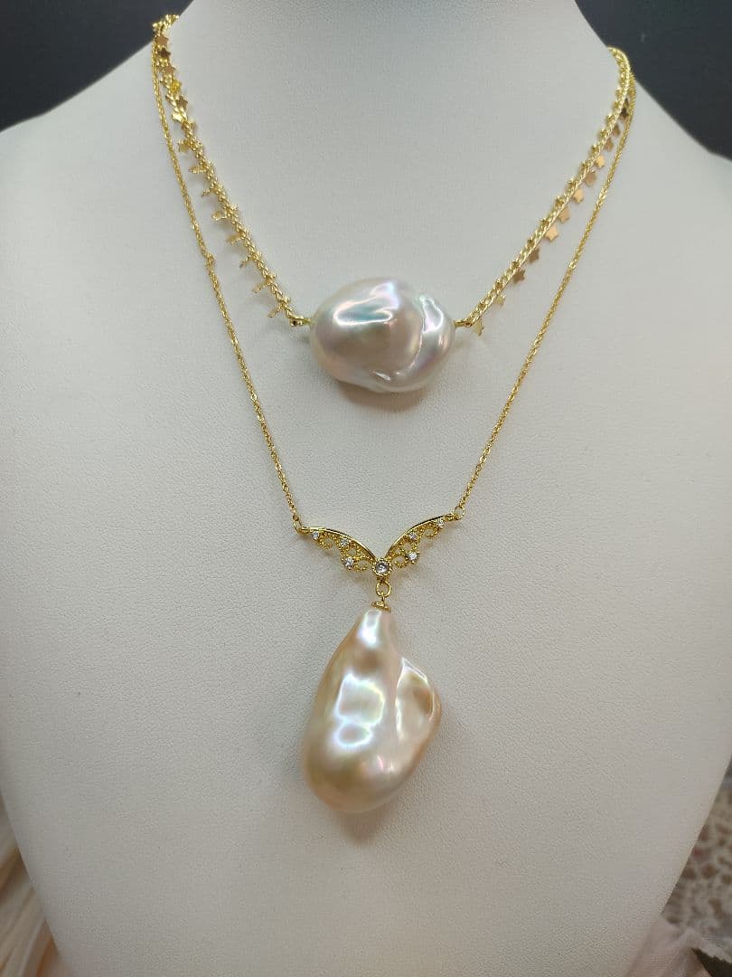 お客様ご確認用　本真珠　淡水オイスターバロックパール　大粒　ネックレス