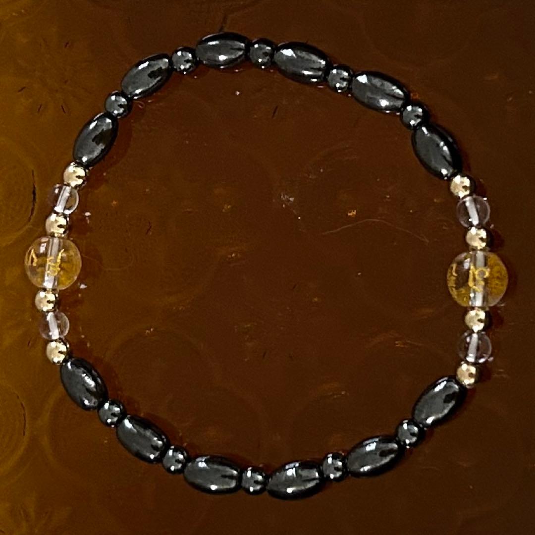 【願いが叶う数珠】ヘマタイトゴールド文字水晶磁気ビーズ天然石パワーブレスレット