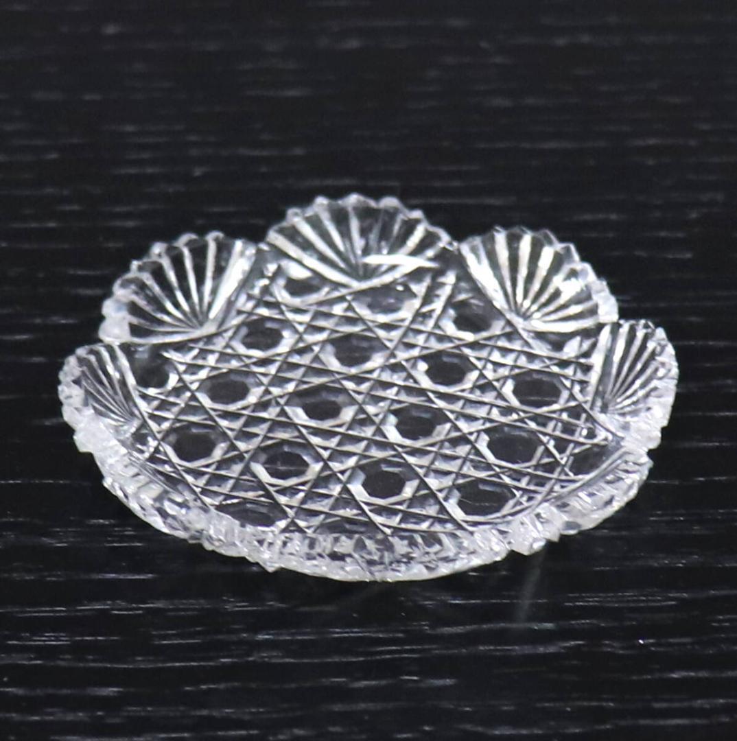 オールド・バカラ 格子文様×扇カット 豆皿 茶懐石 プレート 小皿 ディアマン