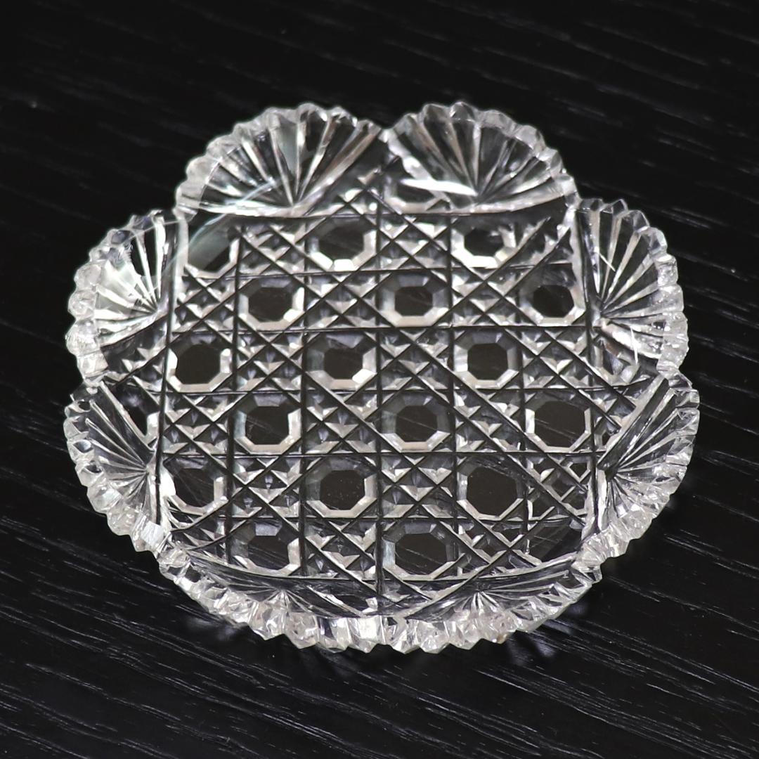 オールド・バカラ 格子文様×扇カット 豆皿 茶懐石 プレート 小皿 ディアマン