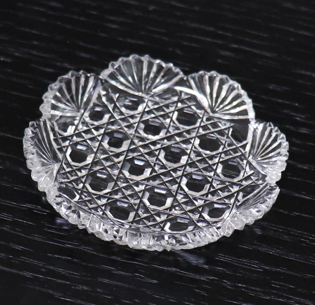 オールド・バカラ 格子文様×扇カット 豆皿 茶懐石 プレート 小皿 ディアマン