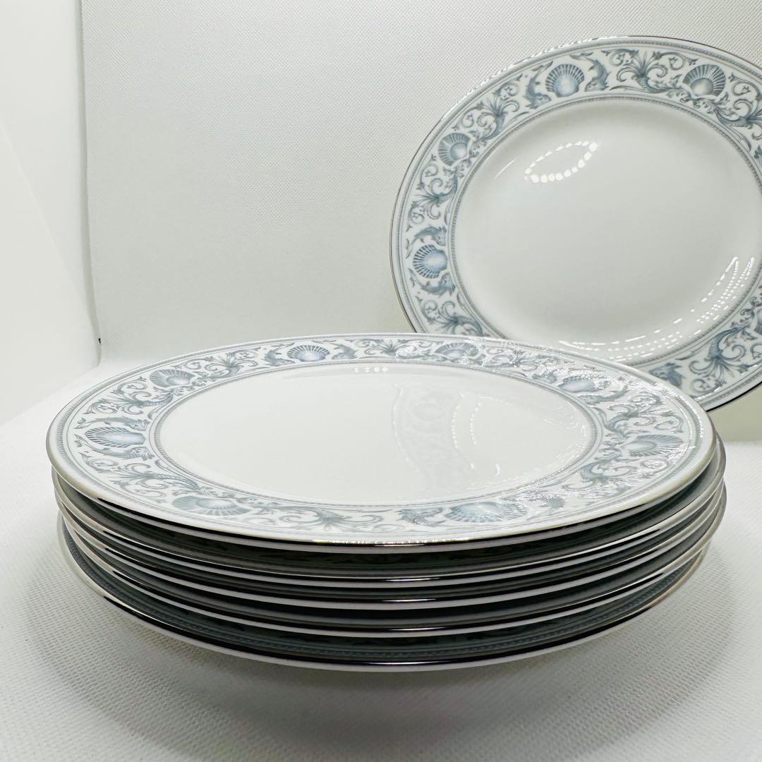 ウェッジウッド ドルフィンホワイト 20.5cmプレート 6枚セット　黒壺