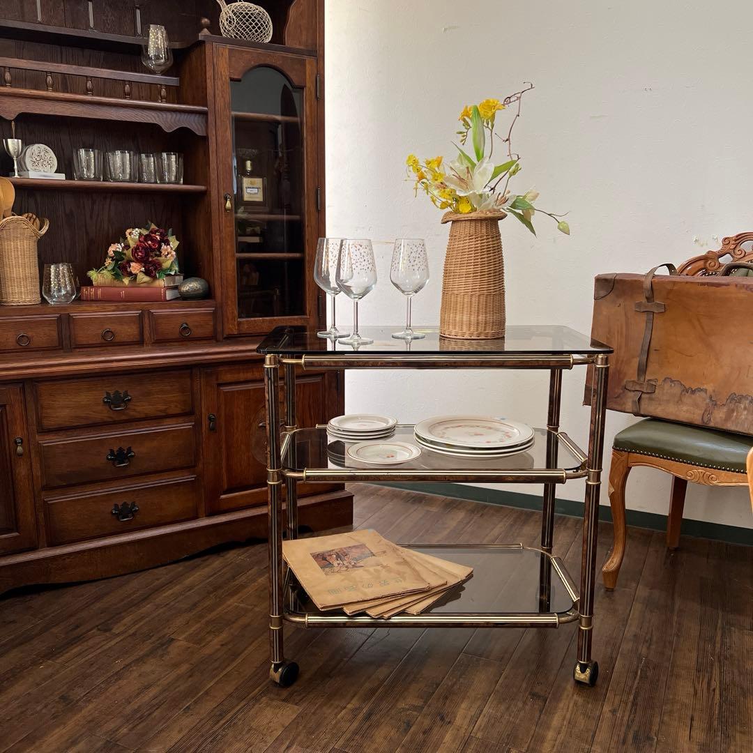 k156r119 シックでエレガントなキャスター付きガラスシェルフ 3段ワゴン