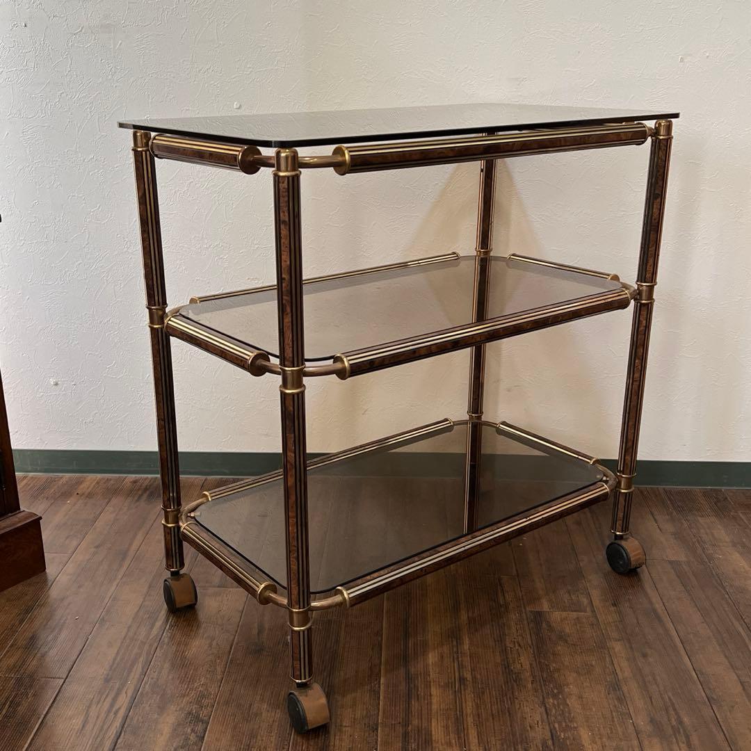 k156r119 シックでエレガントなキャスター付きガラスシェルフ 3段ワゴン