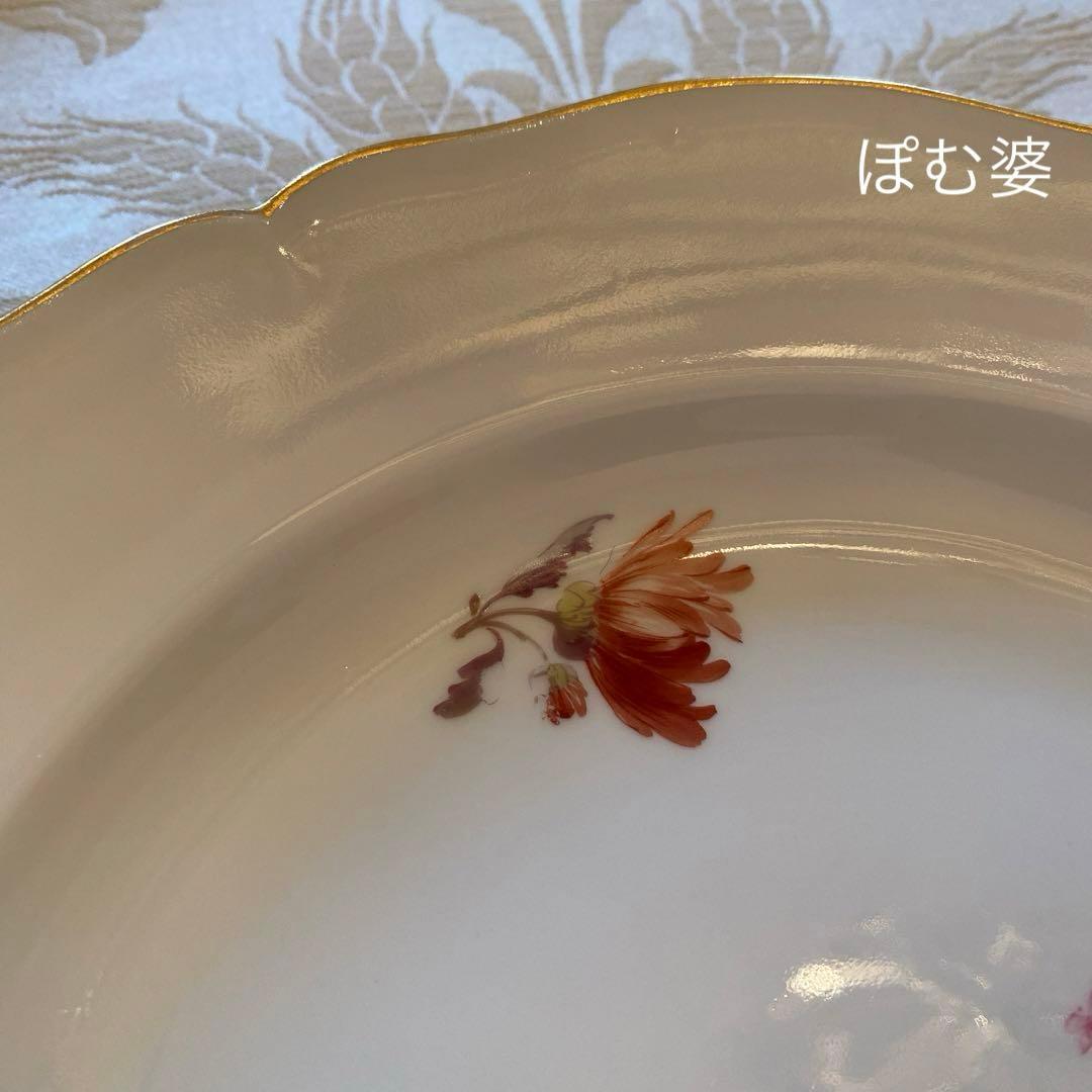 【KPMベルリン】金彩 手描き ディナー皿 ６枚「大きな花／いずれもシック」