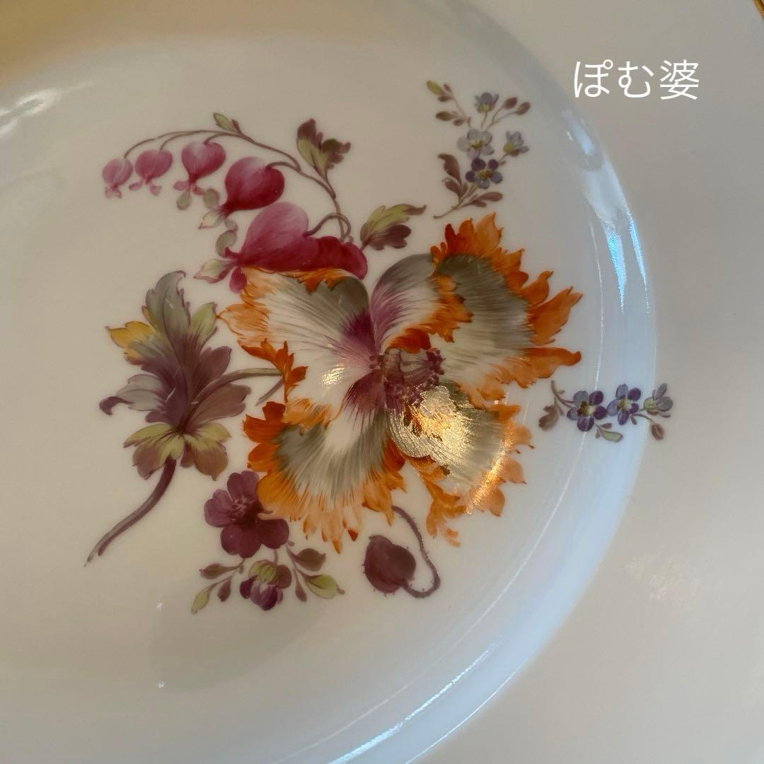 【KPMベルリン】金彩 手描き ディナー皿 ６枚「大きな花／いずれもシック」