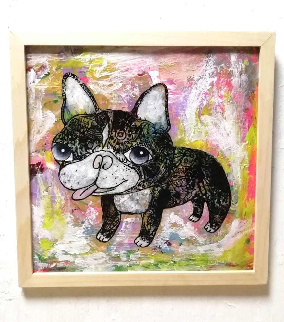額付き銅版画応用絵画　title「お通りニャンコ」　「ひらめき猫」「フレブル」