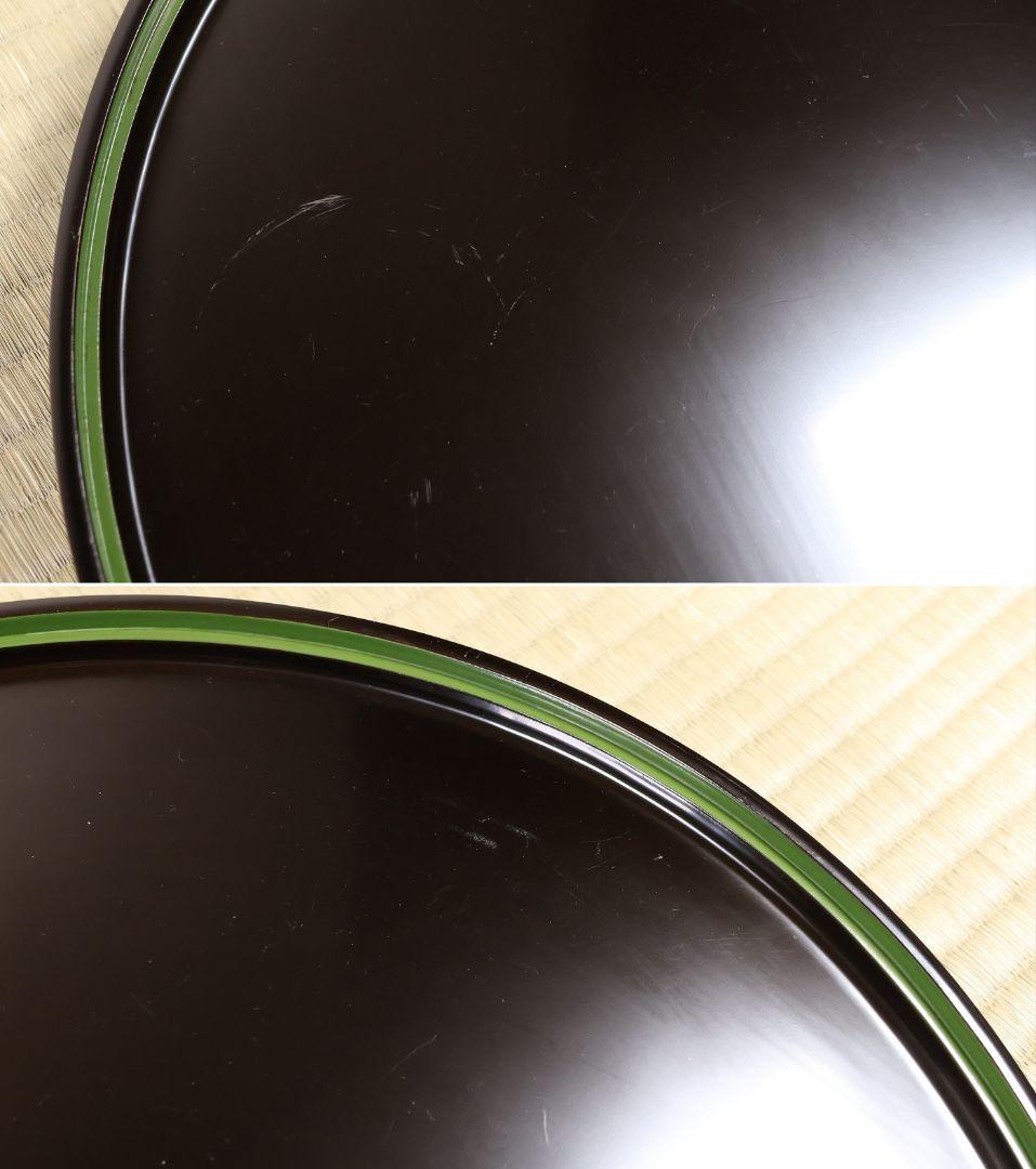 輪島塗 本堅地 黒塗 縁青漆 足付 丸膳 37.8cm 六客 木製【CM382