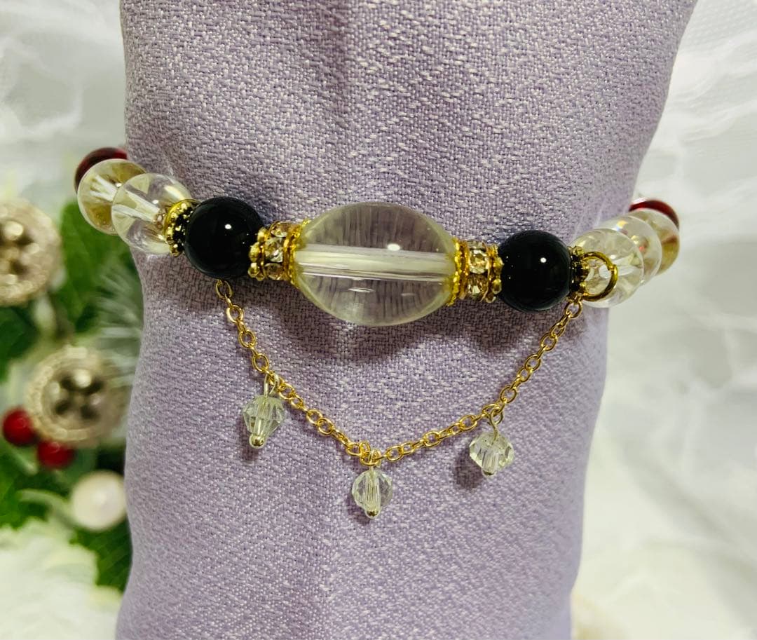 お守り✴︎大粒水晶♡ガーネット♡オニキス♡デザインブレスレット