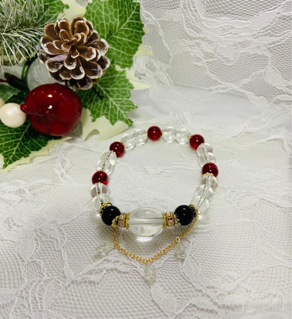 お守り✴︎大粒水晶♡ガーネット♡オニキス♡デザインブレスレット