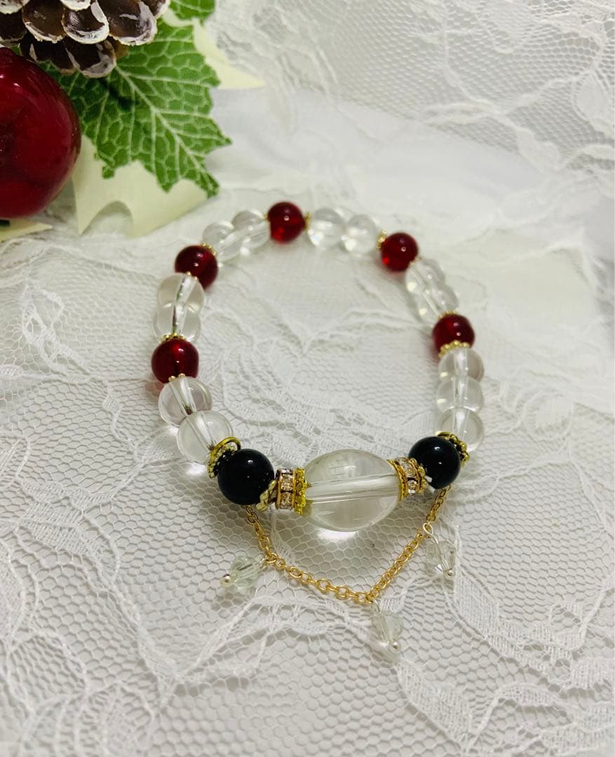 お守り✴︎大粒水晶♡ガーネット♡オニキス♡デザインブレスレット