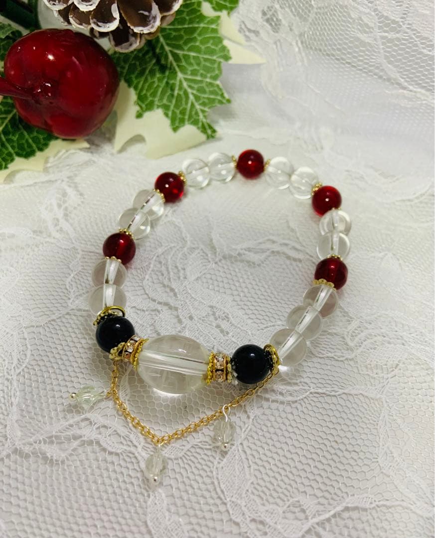 お守り✴︎大粒水晶♡ガーネット♡オニキス♡デザインブレスレット