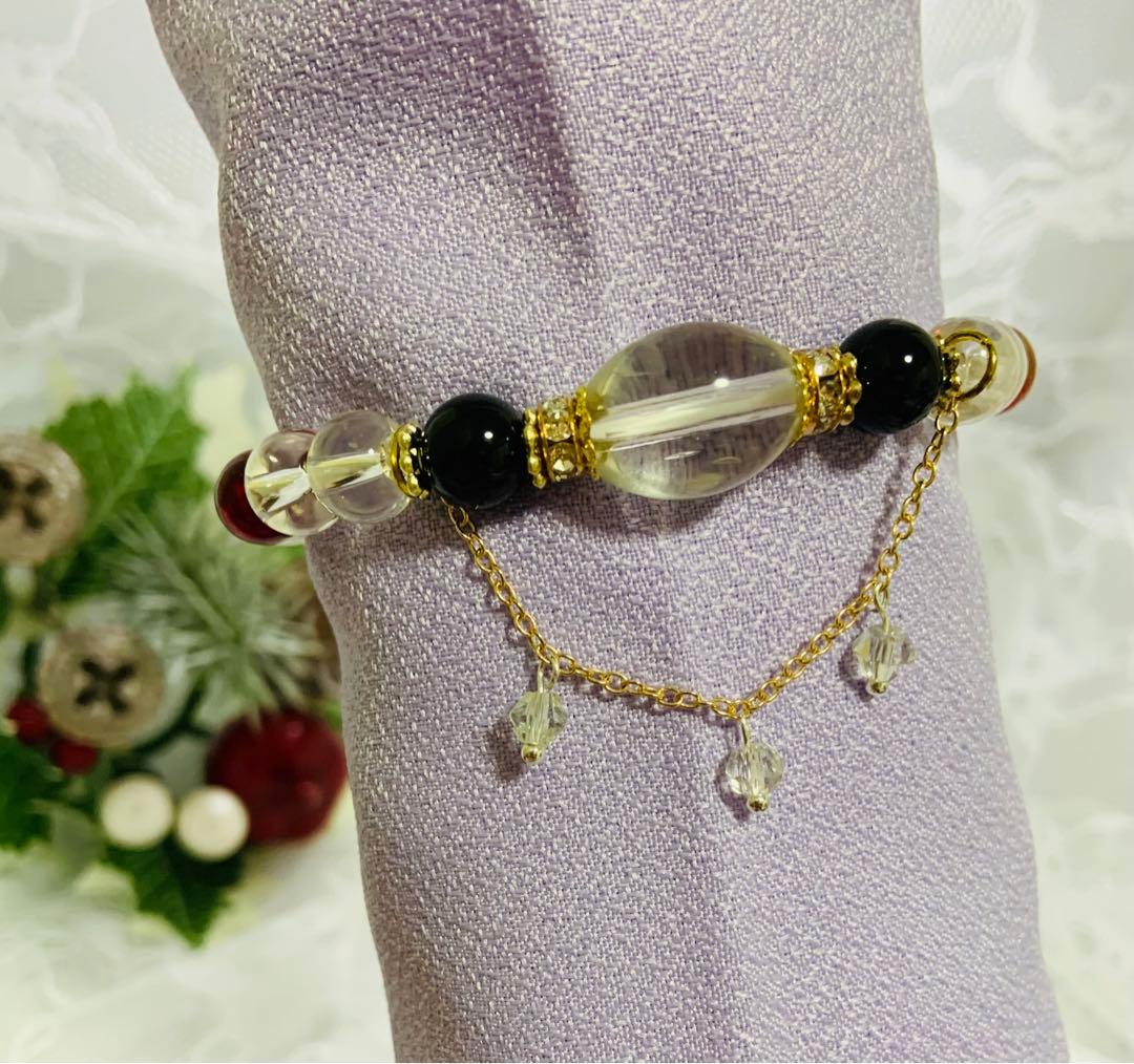 お守り✴︎大粒水晶♡ガーネット♡オニキス♡デザインブレスレット