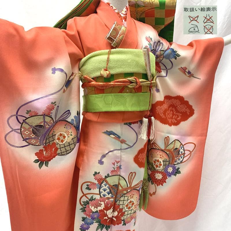 503ag50■七五三 七歳 女児 着物&袋帯&長襦袢&帯揚げ&帯締め&しごき■