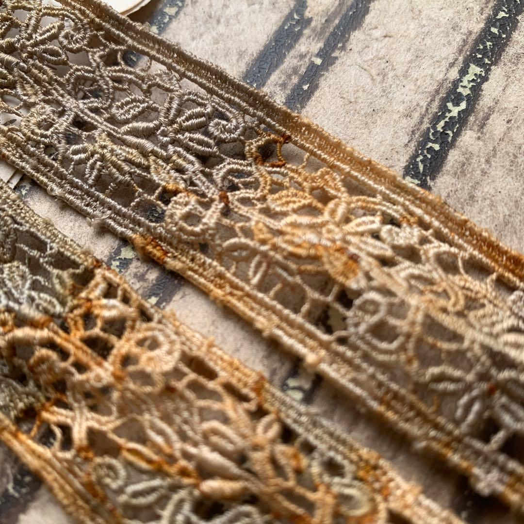 ジャンクジャーナル素材☆草木×錆染めヴィンテージケミカルレース1メートル280