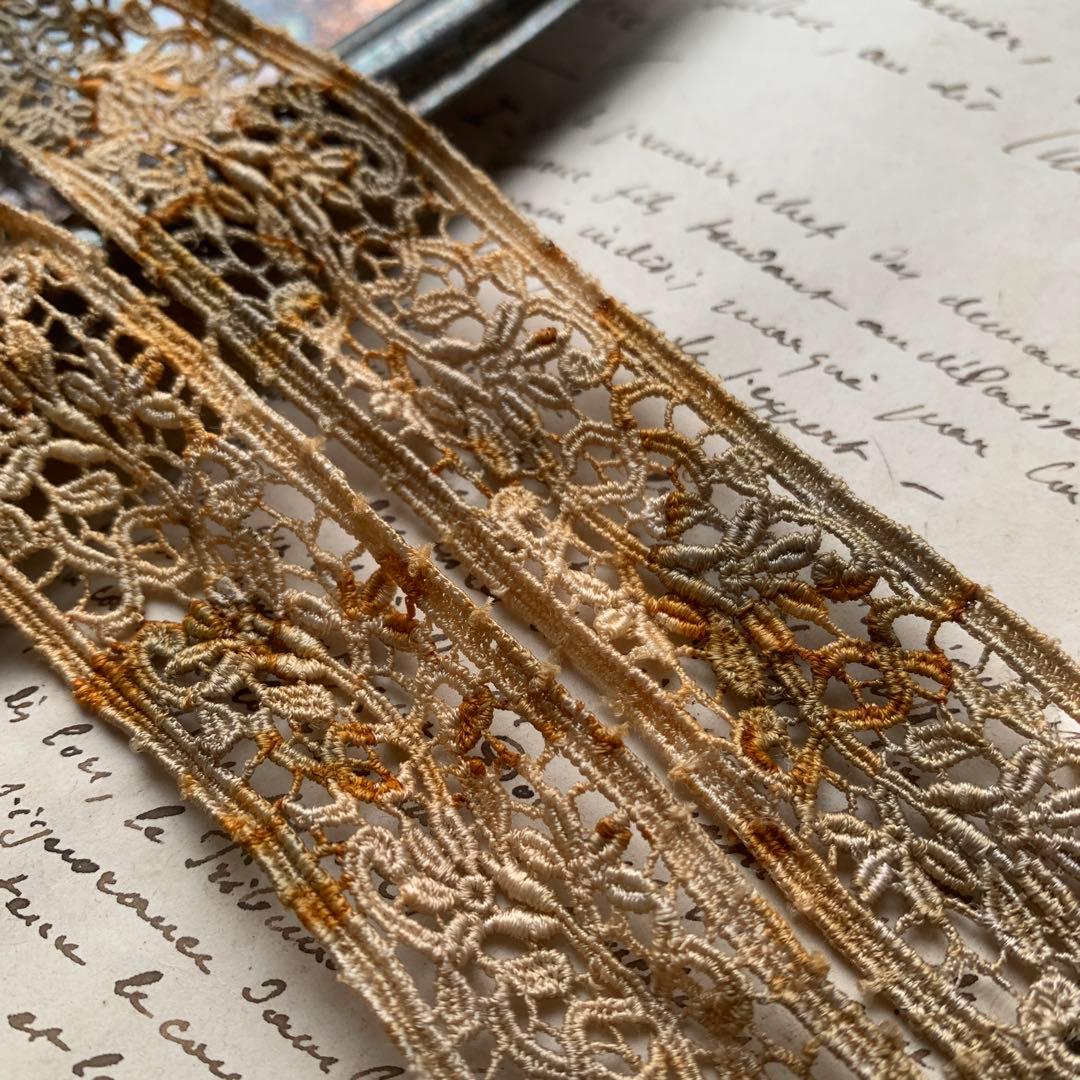 ジャンクジャーナル素材☆草木×錆染めヴィンテージケミカルレース1メートル280