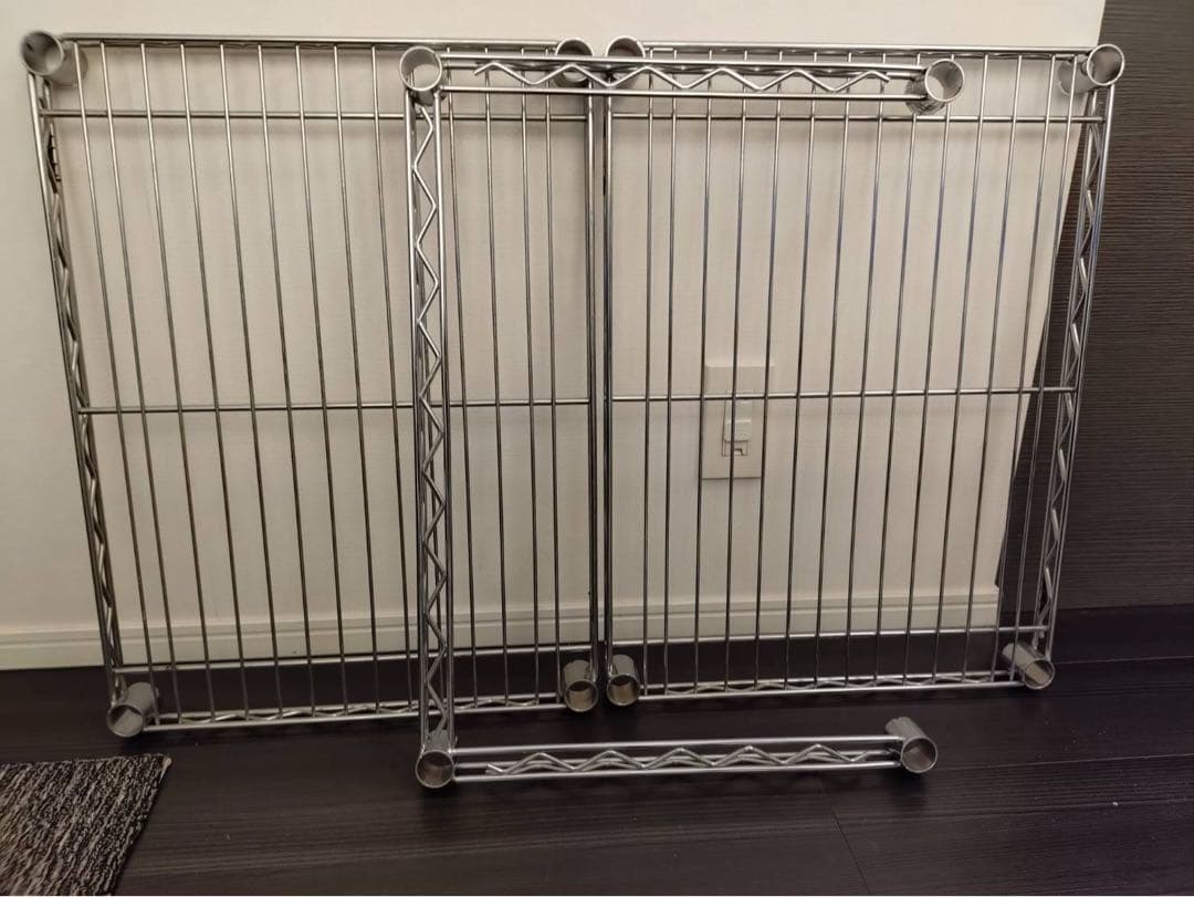 松*様 クロームワイヤーシェルフ 2枚 三方クロスバー ウッドシェルフ