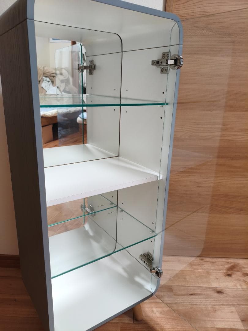 【美品】コレクションシェルフ　フィギュアケース　４段　背面ミラー　グレー