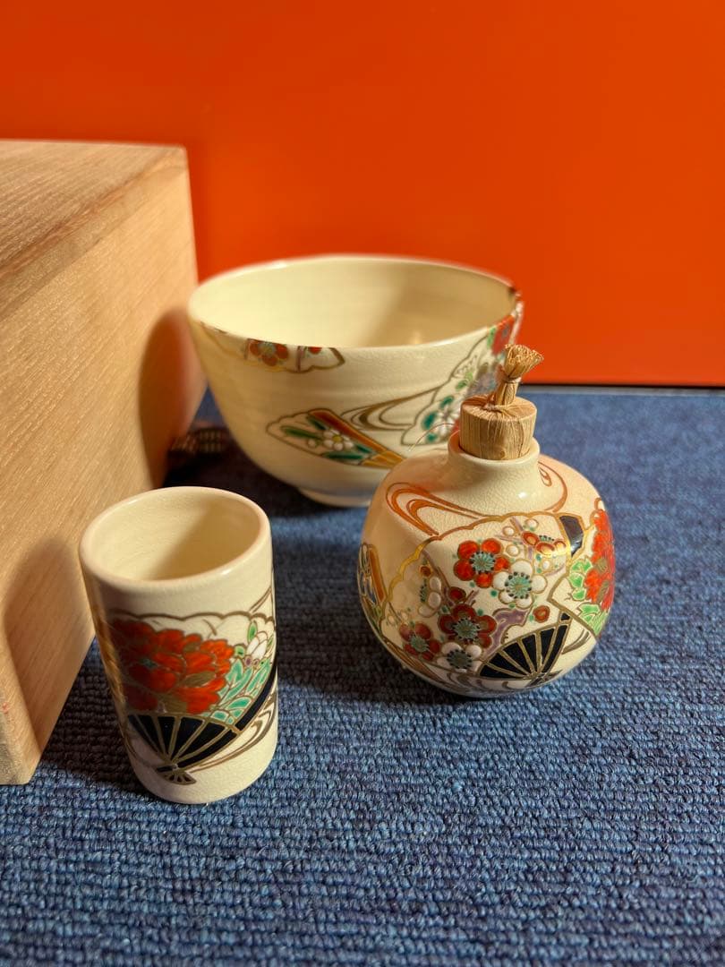 1086 東福窯 中村能久 色絵流水扇面四季草花図 三点揃 未使用 - メルカリ