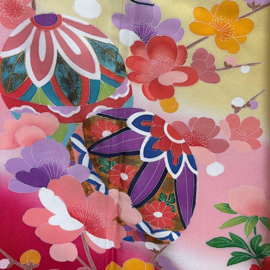 着物　七五三　7歳　女の子　13点　フルセット　黄色　手毬　花文　吉祥文様