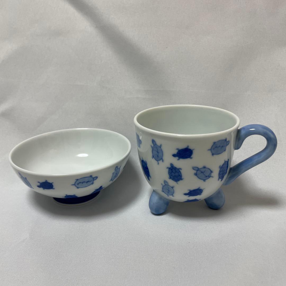 深川製磁 染付亀 三つ足マグカップ 3.6飯碗セット - メルカリ