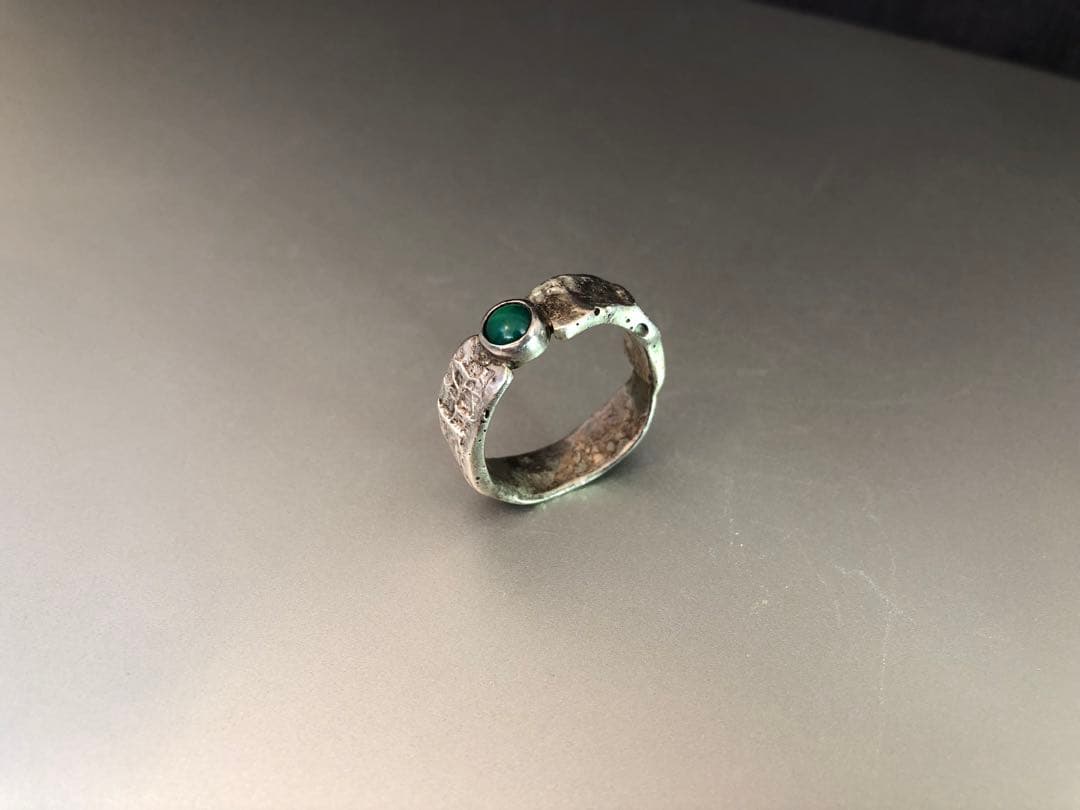 MEXICO発シルバーhandmadeリング＃グリーン アゲート19号