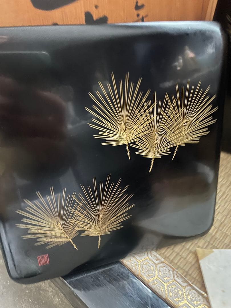 福久勝利 (造) 輪島塗 沈金 三段重 共箱 茶道具 会席 漆芸 木工芸