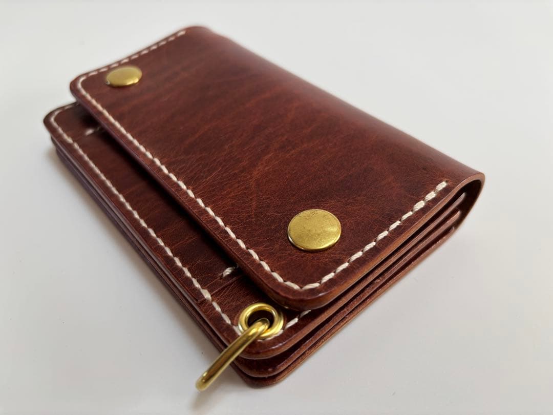 ダークブラウン　ヌメ革　ロマネスク　トラッカーウォレット【タイプＡ1】三層　真鍮