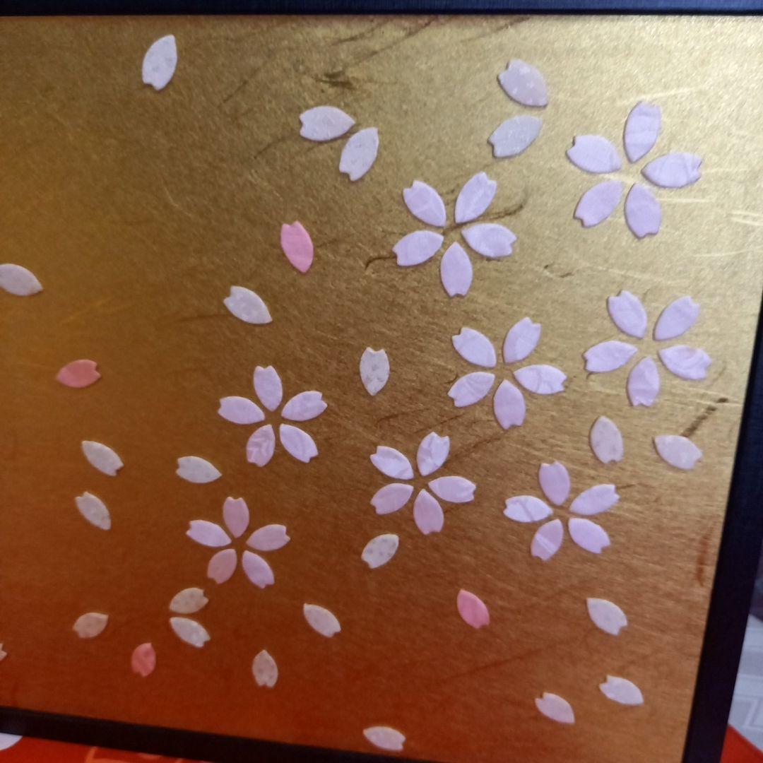 くろちく古布縮緬押絵　金屏風\"桜月夜\"
