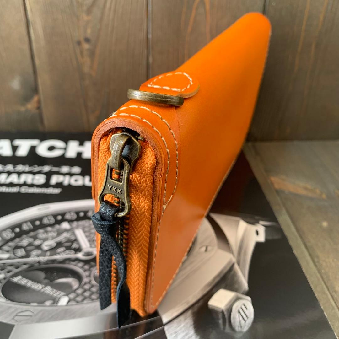 C44■極上 栃木レザー 無双 バイカーズウォレット 財布■マロン■職人手縫い