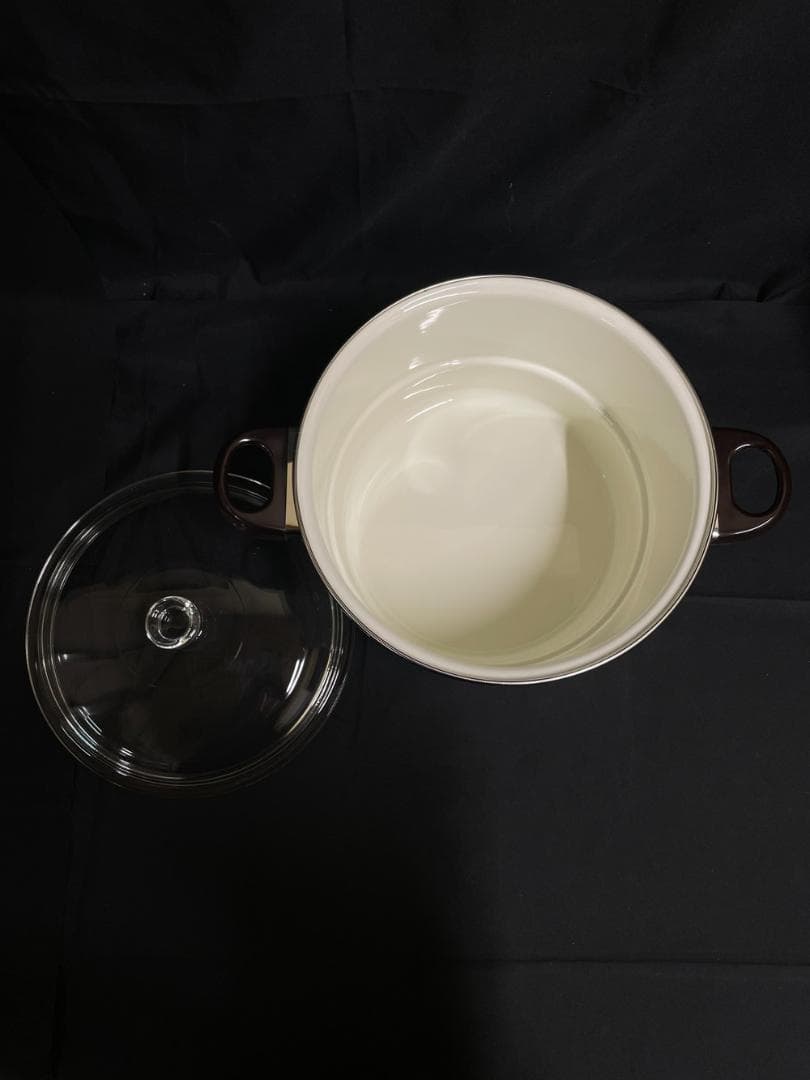 ◆昭和レトロホーロー片手鍋＆両手鍋セット蒸し兼用茶碗蒸し椀５個セット　08199