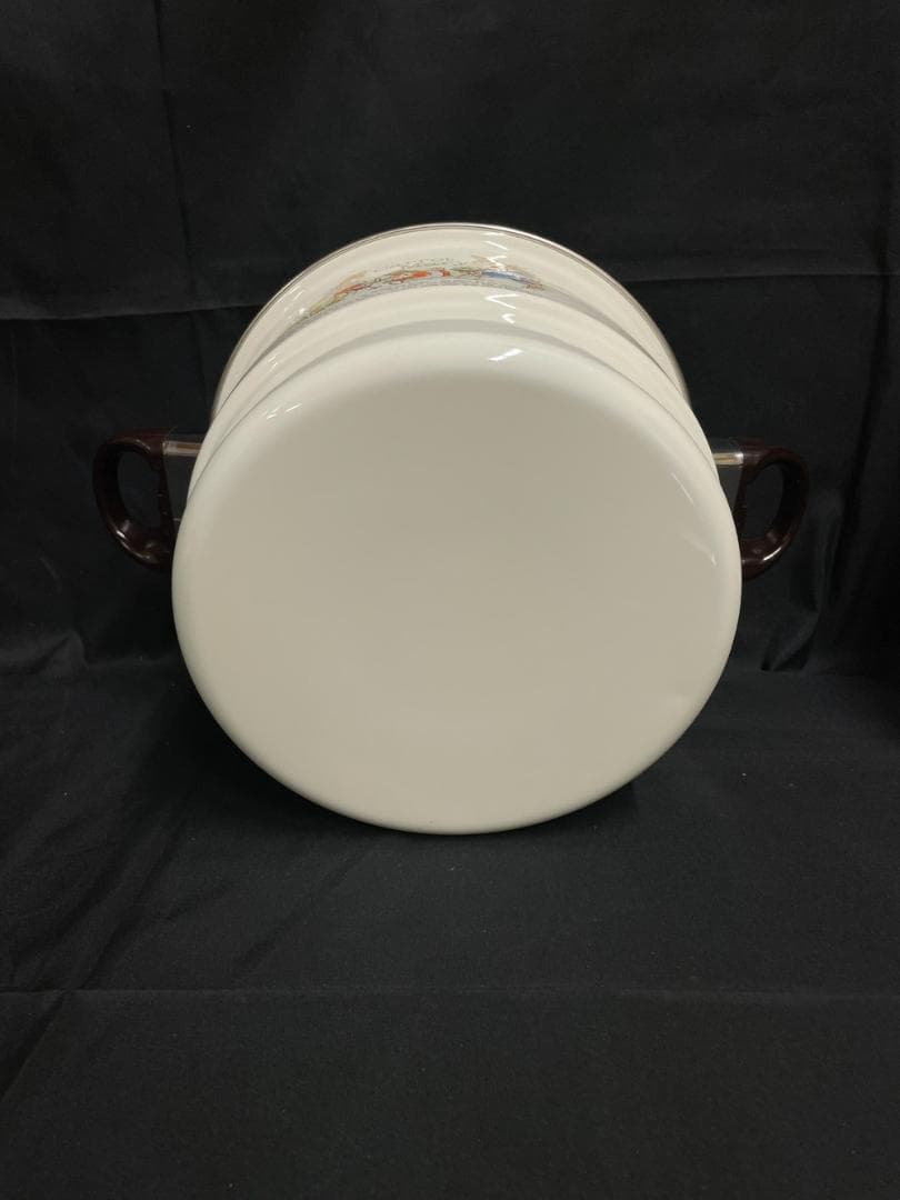 ◆昭和レトロホーロー片手鍋＆両手鍋セット蒸し兼用茶碗蒸し椀５個セット　08199